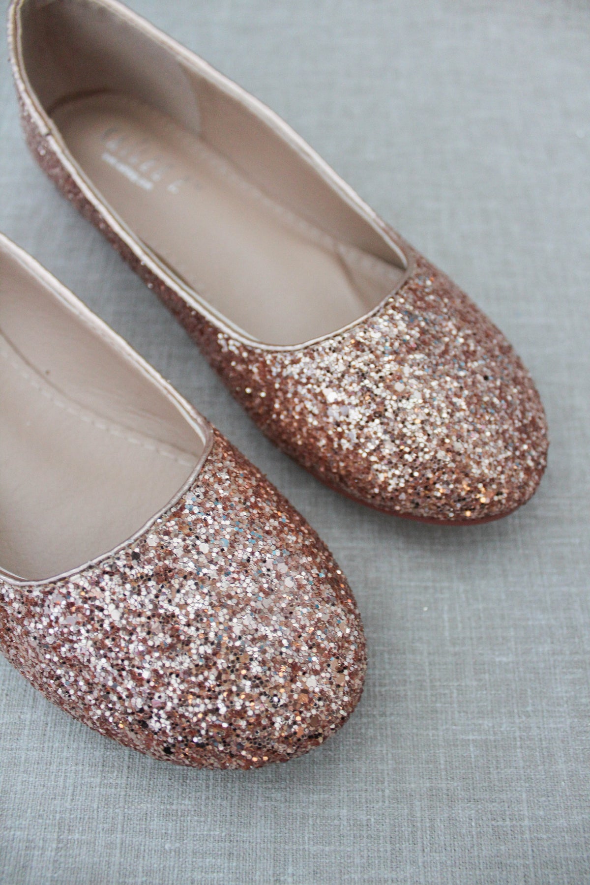 Rose Gold Glitter Round Toe Flats, Wedding Shoes, Bridesmaids Flats 10