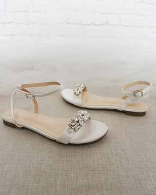 Satin Flat Sandal with Butterfly Brooch and Ankle Strap