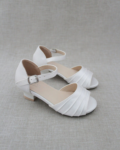 White Satin Girls Heel Sandals