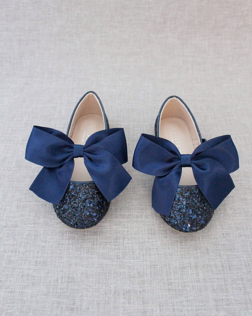 Navy Rock Glitter Mary Jane Flats with Satin Bow, Flower Girls Shoes ...