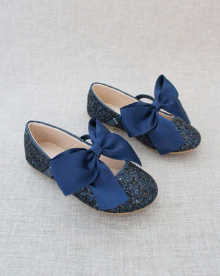 Blue glitter shoes with bow