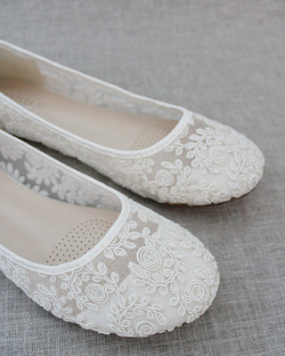 Ivory Crochet Lace Ballet Flats