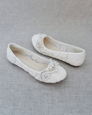 Ivory Pearl Lace Womens Flats