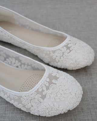 White Crochet Lace Ballet Flats