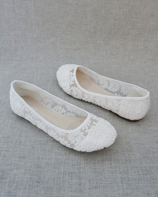 White Crochet Lace Ballet Flats