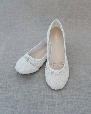 White Crochet Lace Ballet Flats