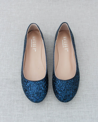 Women Navy Blue Glitter Flats 