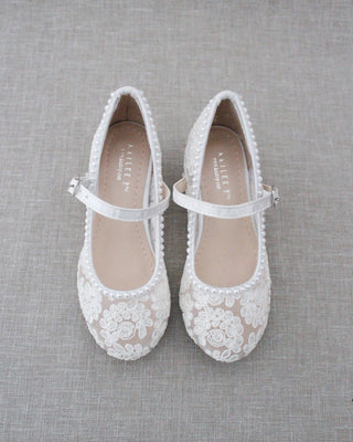 Ivory lace Mary Jane heels with mini pearls