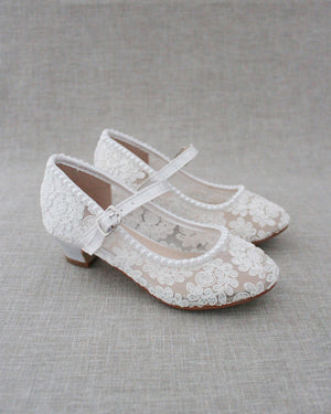 Crochet Lace Mary Jane Heels with Mini Pearls