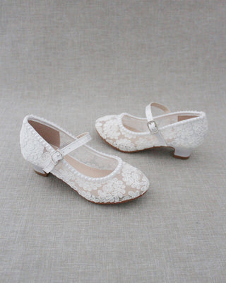 Crochet Lace Mary Jane Heels with Mini Pearls