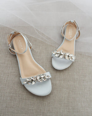 Girls Satin Flat Sandal with Butterfly Brooch and Ankle Strap