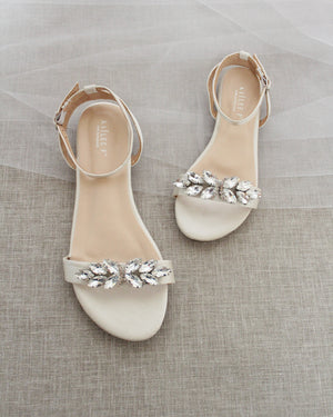 Girls Satin Flat Sandal with Butterfly Brooch and Ankle Strap