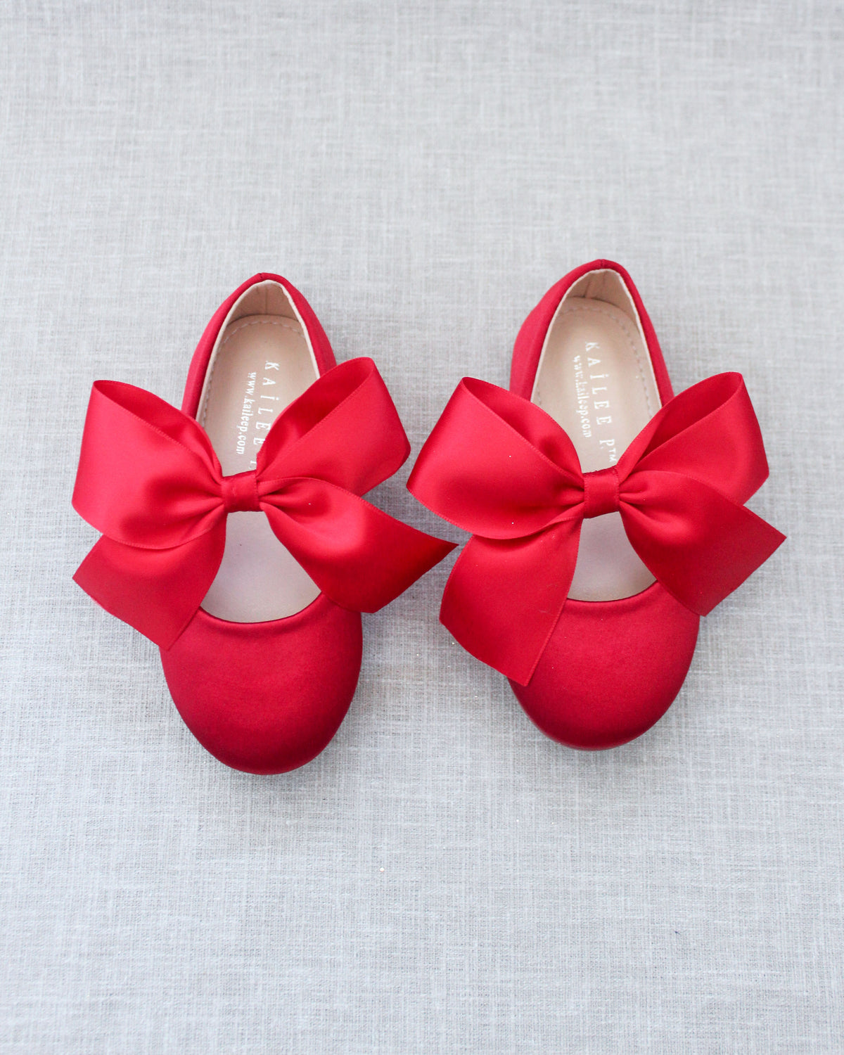 Red Satin Mary Jane Flats with SATIN BOW, Holiday Shoes, Party Shoes ...