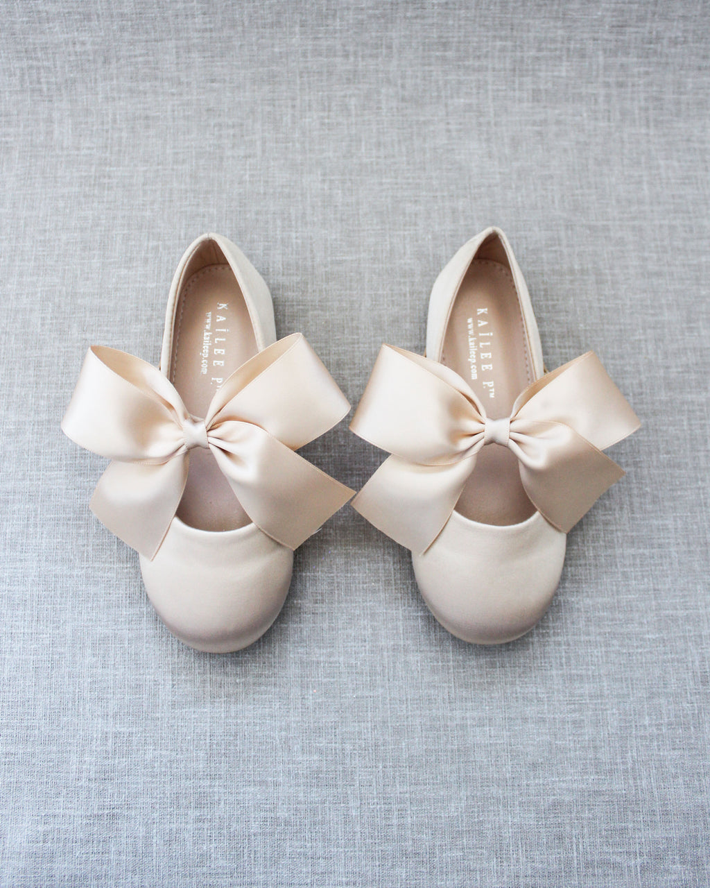 Champagne Satin Mary Jane Flats with Satin Bow - Flower Girls Shoes ...