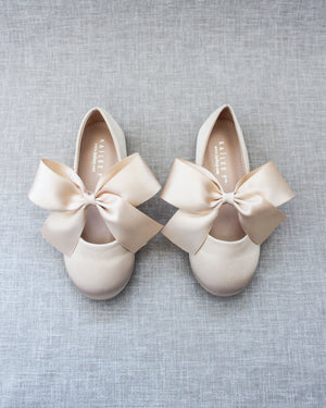 Satin Mary Jane Flats with Satin Bow