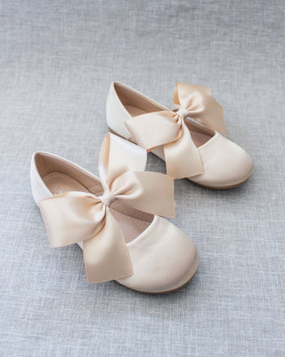 Champagne Mary Jane Girls Flats with Bow