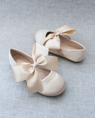 Champagne Mary Jane Girls Flats with Bow