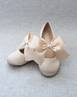 Champagne Mary Jane Girls Flats with Bow