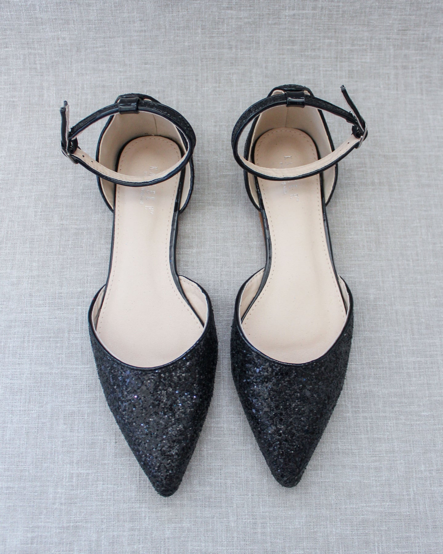 Black sparkle flat shoes Clearance