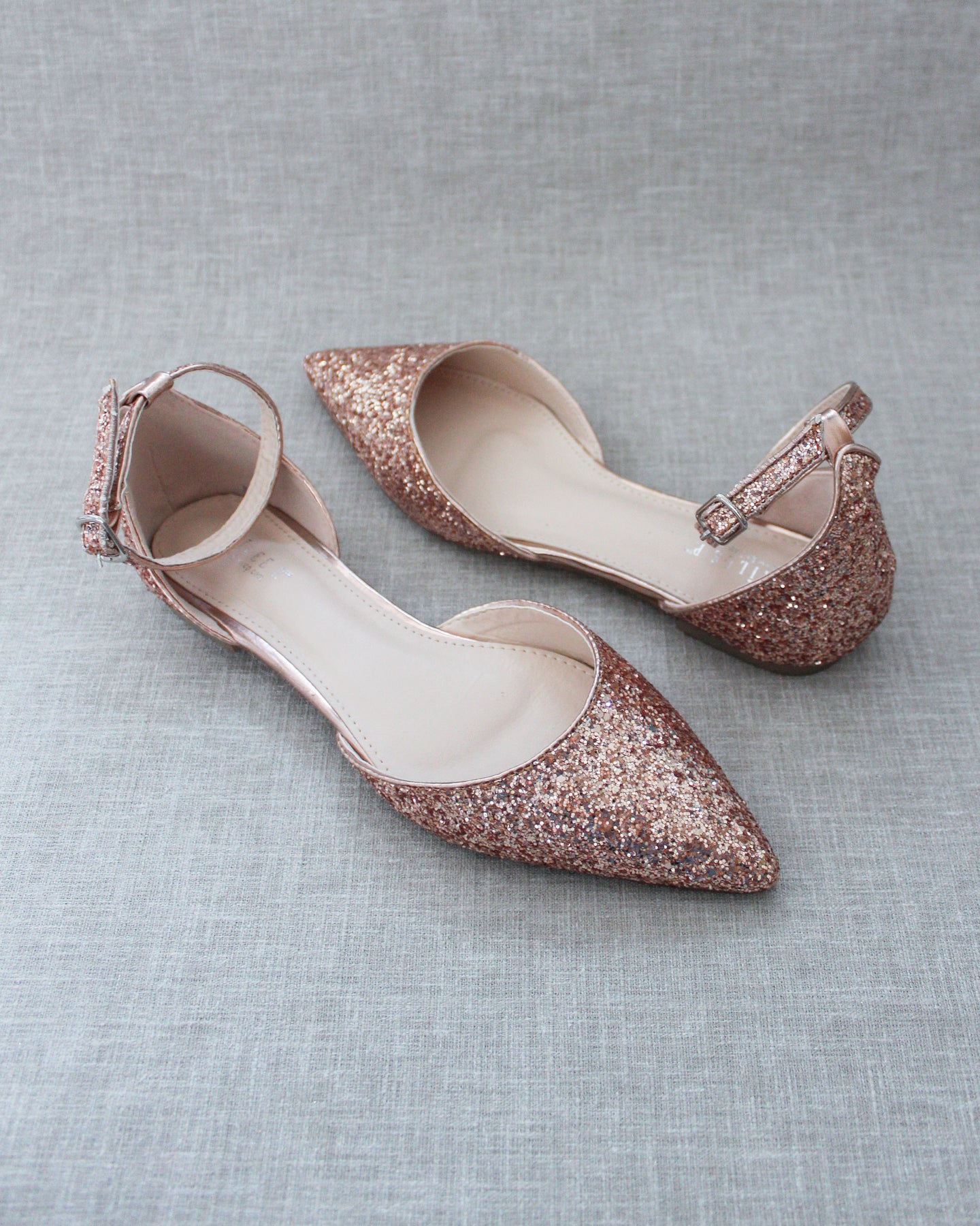 Rose Gold Rock Glitter Ankle Strap Flats  Gold sparkly shoes, Rose gold  wedding shoes, Rose gold shoes