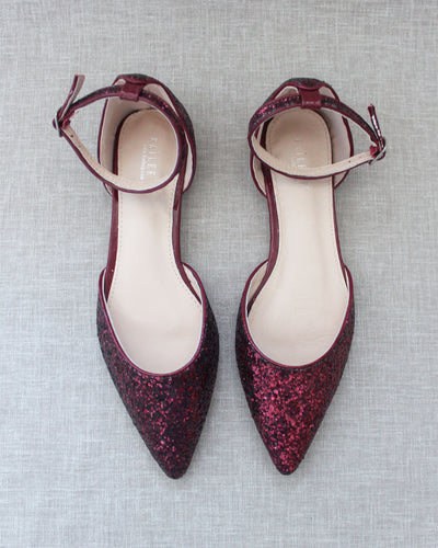 Burgundy Glitter Women Flats 