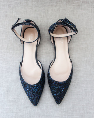 Navy Blue Glitter Women Flats