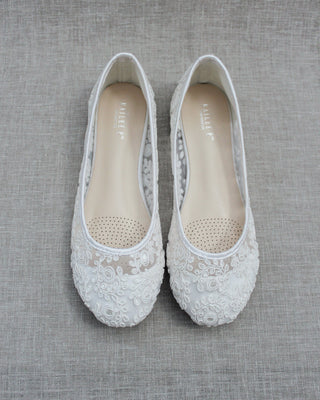 White Crochet Lace Ballet Flats