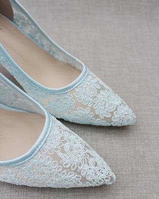 light blue lace pump