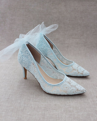 Lace Evening Shoes with Tulle Back Bow