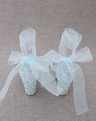 Crochet Lace Block Heel Sandals with Wrapped Ribbon TieWomen Shoes
