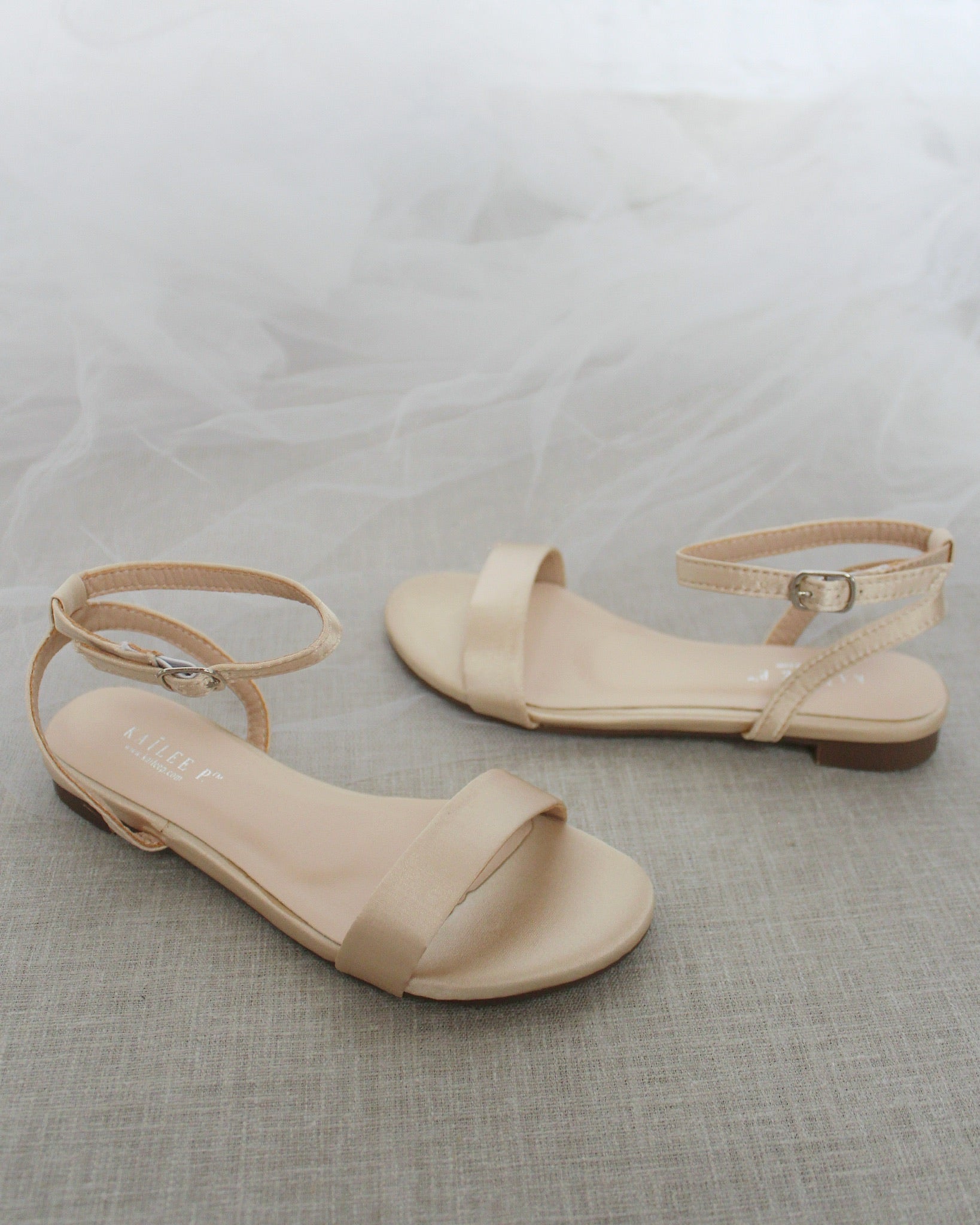 flat dress sandals Satin Flat Sandal with Ankle Strap