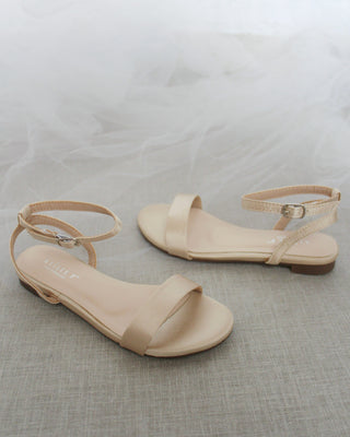 Satin Flat Sandal with Ankle Strap