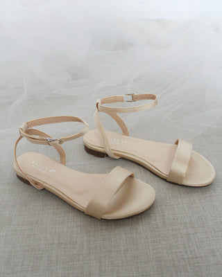 Satin Flat Sandal with Ankle Strap