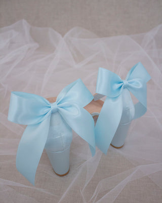 Light Blue Satin Heels with Back Bow