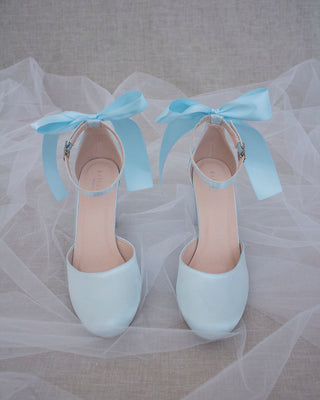 Light Blue Satin Heels with Back Bow
