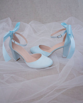 Light Blue Satin Heels with Back Bow