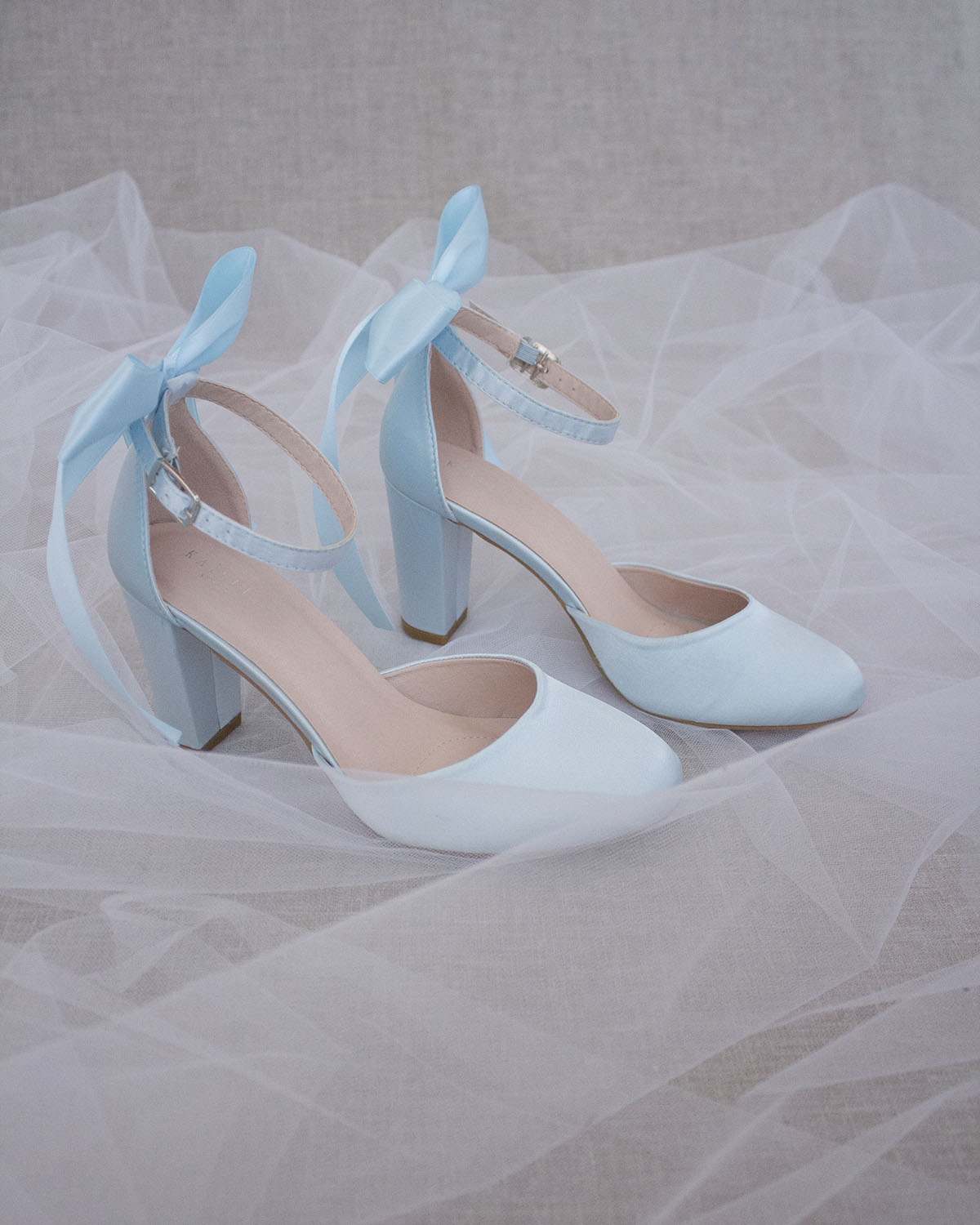 Light Blue Satin Pointy Toe Pump Low Heel with Satin Bow - Bridesmaids Shoes,  Bridal Shoes, Wedding Shoes