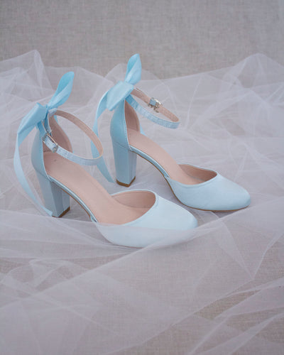 Light Blue Satin Heels with Back Bow 