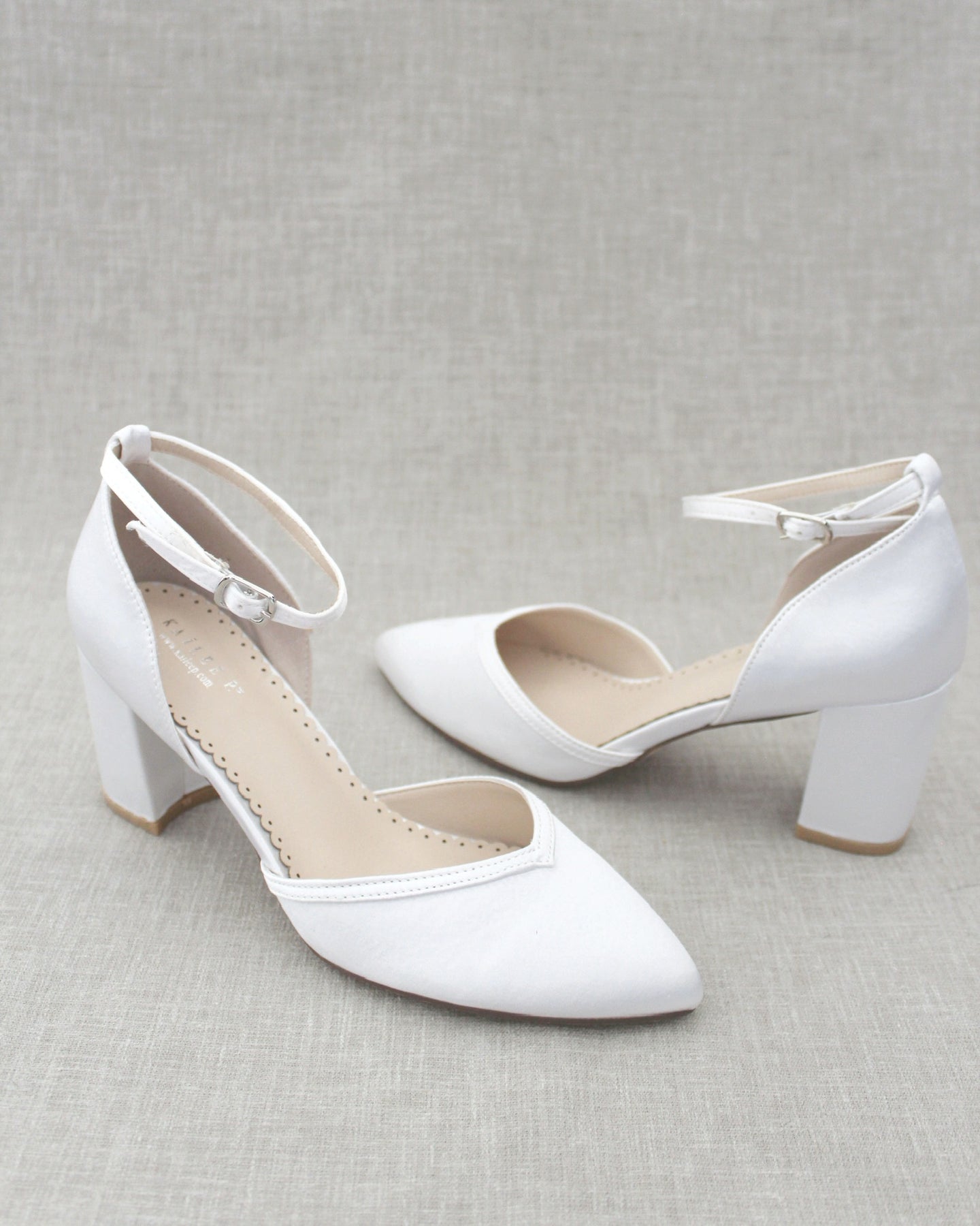 Pointed Toe Satin Block Heels with Crystal Strap