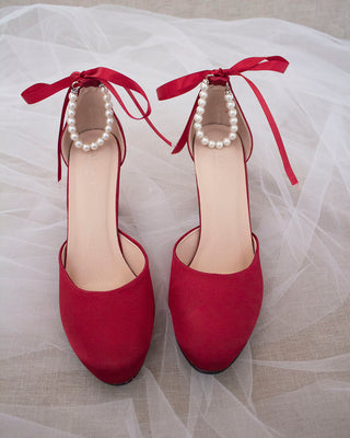 Burgundy satin heels