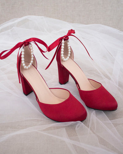 Burgundy satin heels