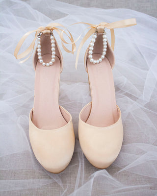 champagne satin shoes