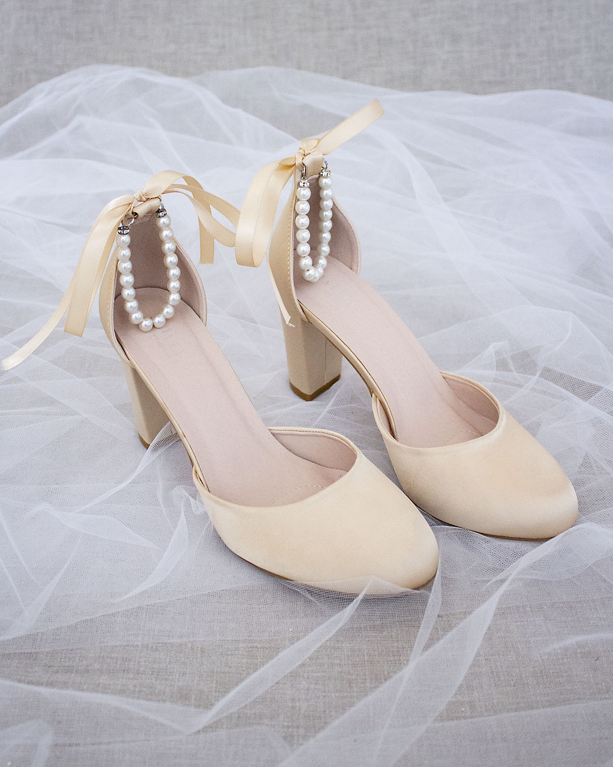 Champagne satin heels cheap