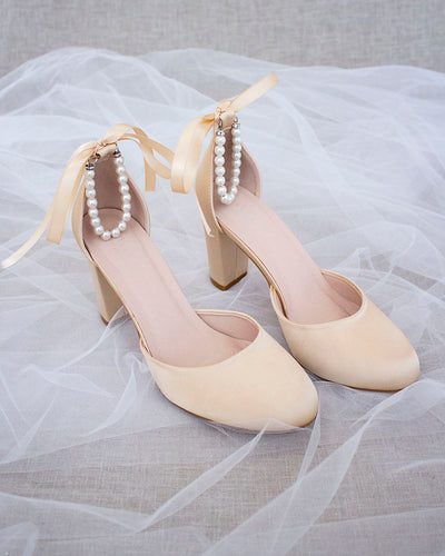 champagne satin shoes