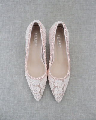 Lace Bridal Pump with Mini Pearls