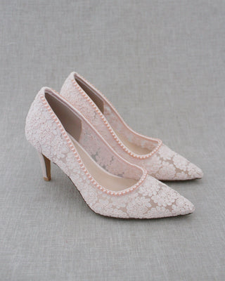 Lace Bridal Pump with Mini Pearls