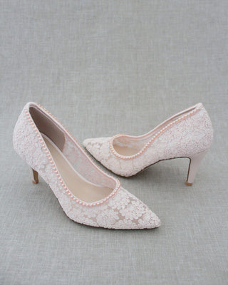 Lace Bridal Pump with Mini Pearls