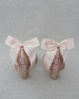 rose gold rock glitter wedding block heel with bow