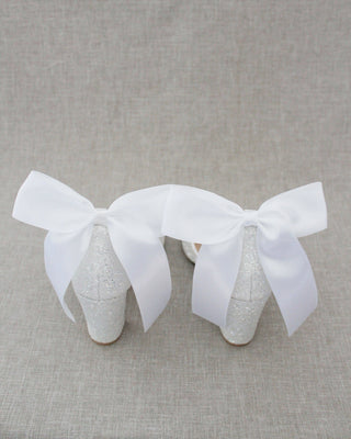 white rock glitter wedding block heel with bow
