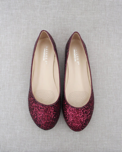 burgundy glitter flats